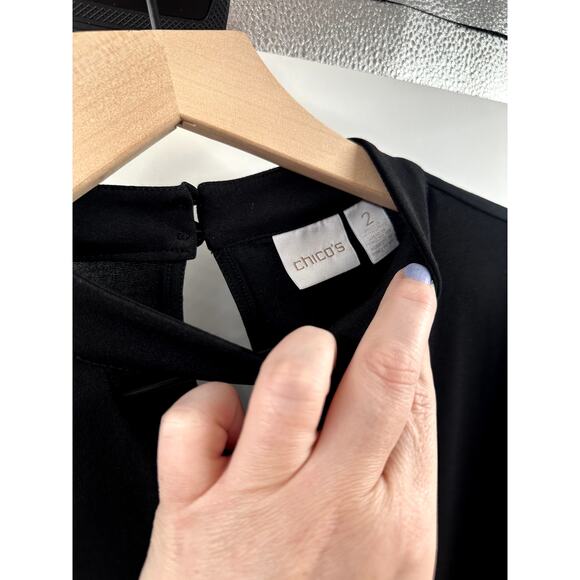 Chicos Black Long Sleeve Keyhole Neckline Detail Blouse Size 2 MEDIUM - Picture 5 of 7